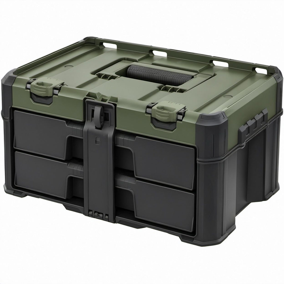 Rechteckige Aufbewahrungsbox aus PP mit Deckel und Tragegriff, Olivgrün/Schwarz, 50 x 35 x 30 cm