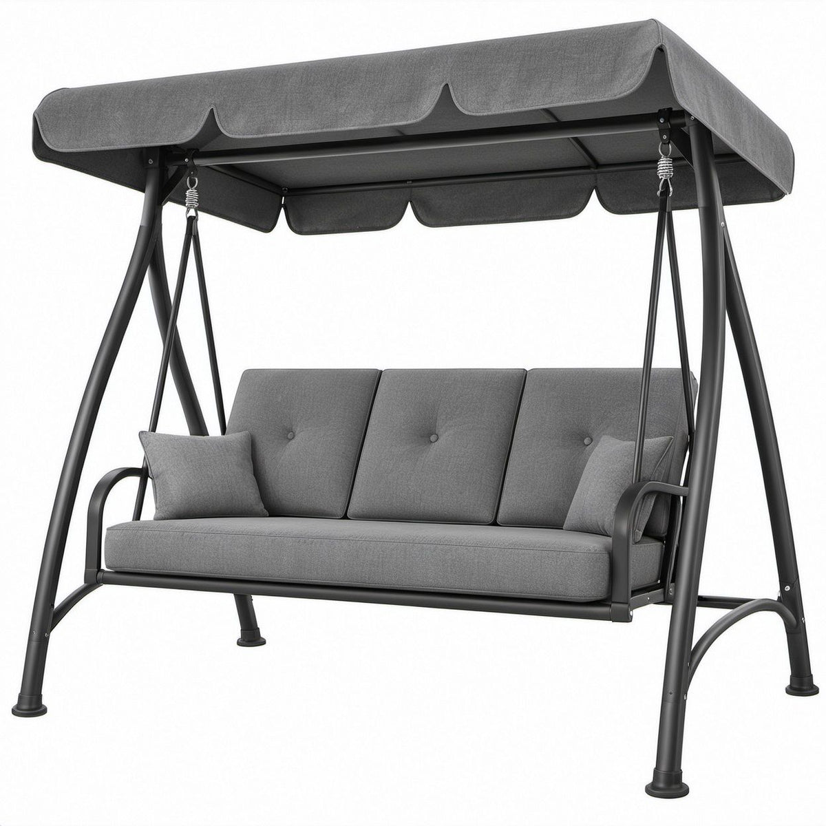 3-Sitzer Gartenschaukel mit Sonnendach, Grau/Schwarz, 200 x 120 x 170 cm
