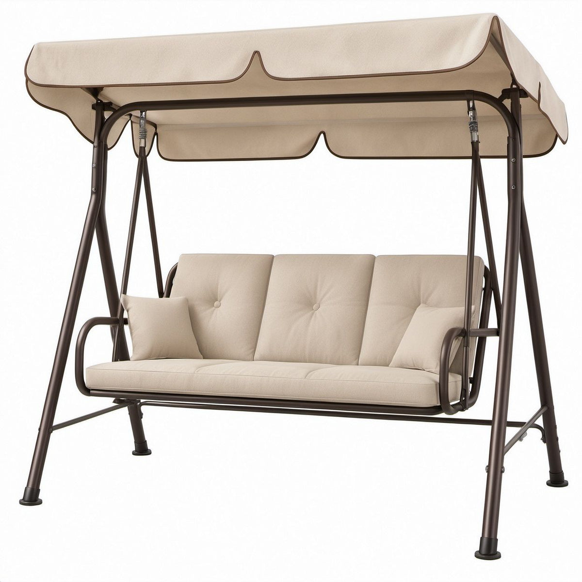 3-Sitzer Gartenschaukel mit neigungsverstellbarem Sonnendach, Beige/Braun, 200 x 120 x 170 cm