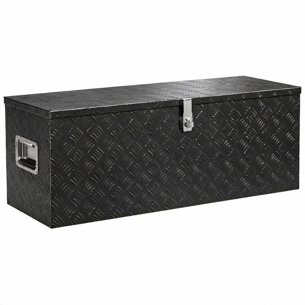 Schwarze Aluminium-Aufbewahrungsbox mit Riffelprofil, 76 x 33 x 30 cm