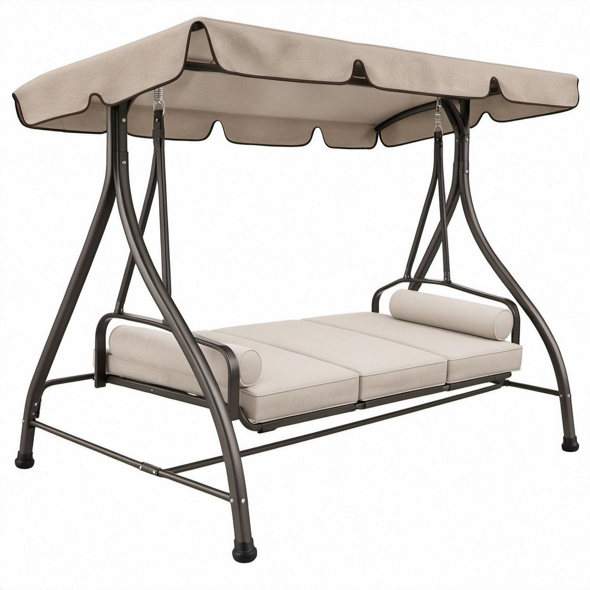 3-Sitzer Gartenschaukel mit Sonnendach, Taupe/Dunkelbraun, 200 x 125 x 170 cm