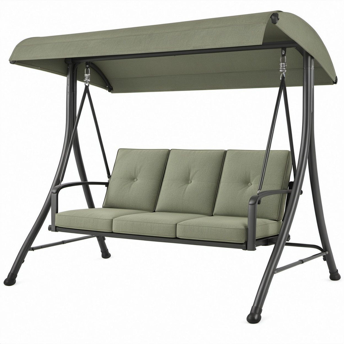 Gartenschaukel für 3 Personen mit Sonnendach, Grün/Schwarz, Stahl und Polyester, 200 x 120 x 170 cm