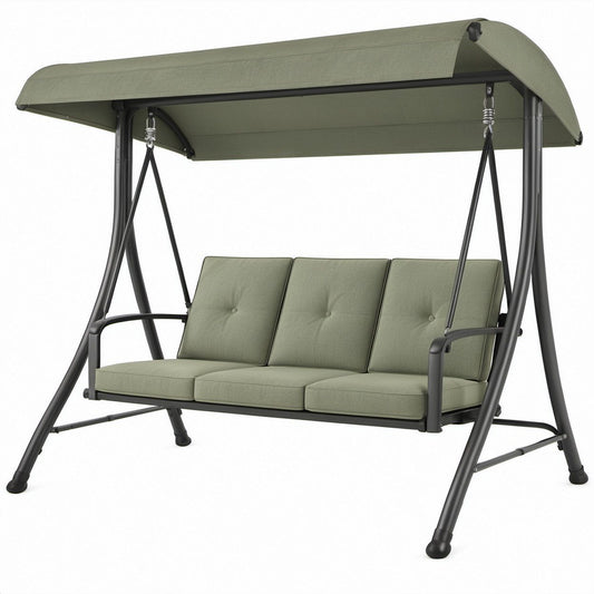 Gartenschaukel für 3 Personen mit Sonnendach, Grün/Schwarz, Stahl und Polyester, 200 x 120 x 170 cm