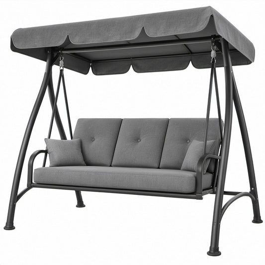 3-Sitzer Gartenschaukel mit Sonnendach, Grau/Schwarz, 200 x 120 x 170 cm