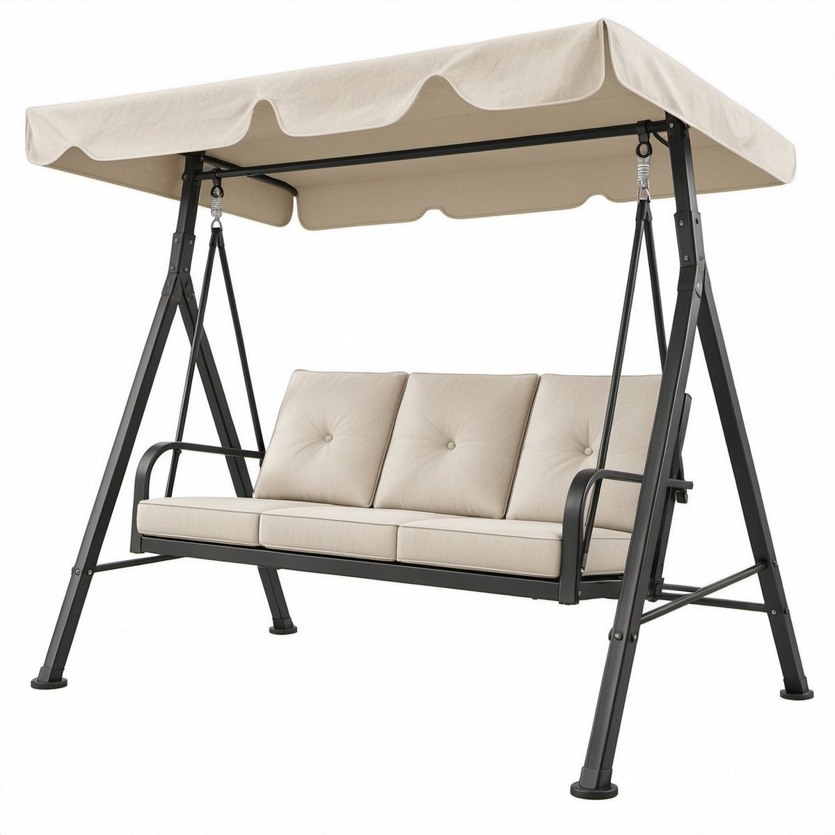3-Sitzer-Gartenschaukel mit Sonnendach, Beige/Schwarz, 200 x 120 x 170 cm