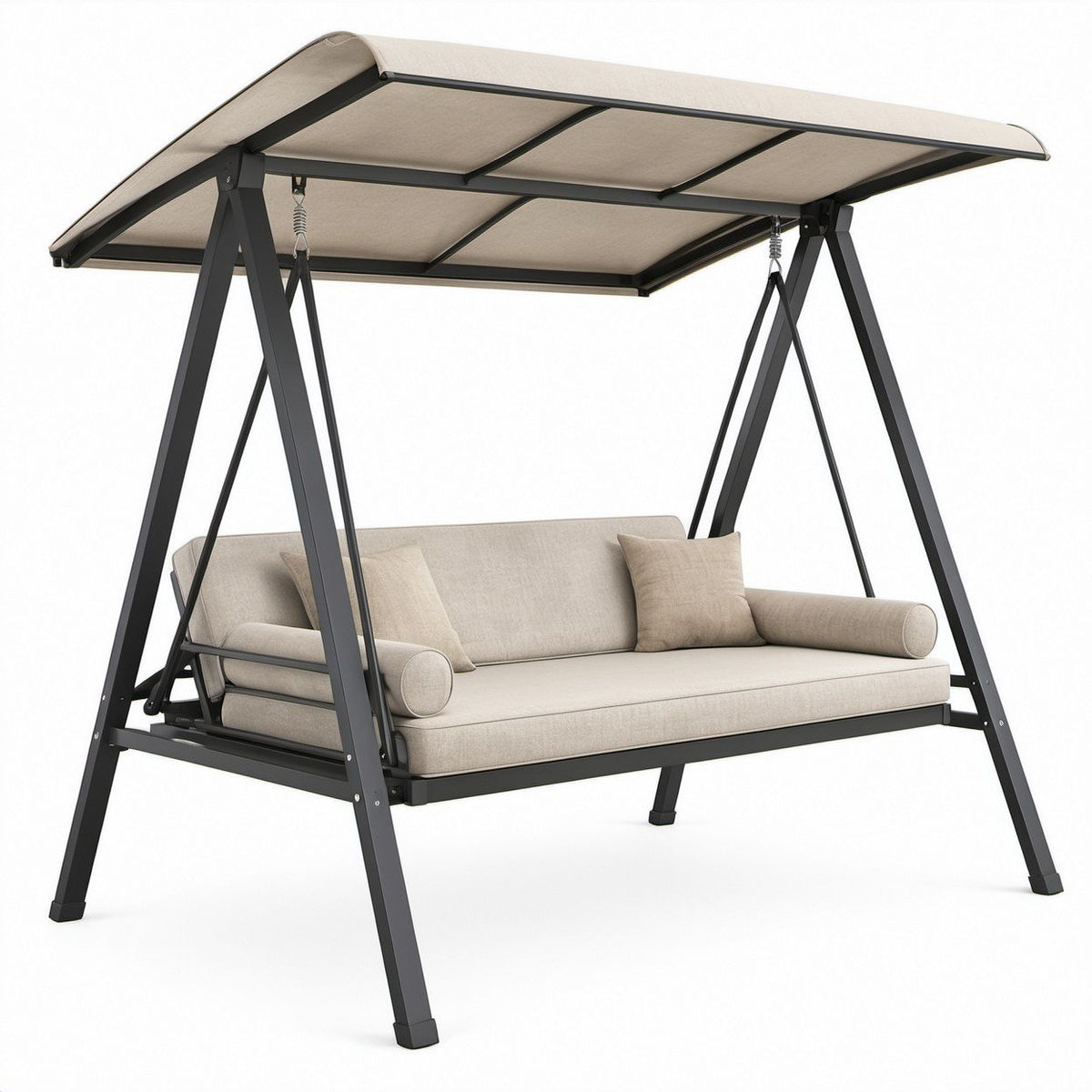 3-Sitzer Gartenschaukel mit Sonnendach, Beige/Schwarz, 220 x 130 x 200 cm