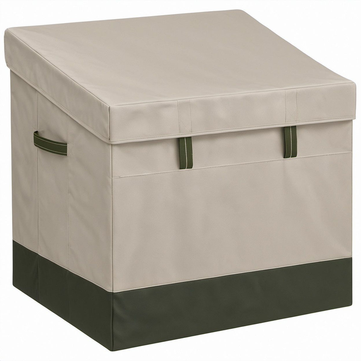 Rechteckige Aufbewahrungsbox mit Deckel, Beige/Dunkelgrün, 60 x 40 x 50 cm