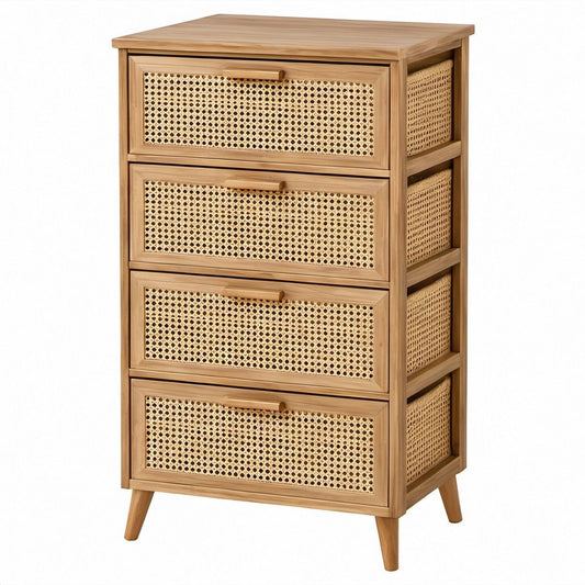 Rechteckige Kommode aus Bambus und Natur-Rattan, Natur, 40 x 30 x 100 cm