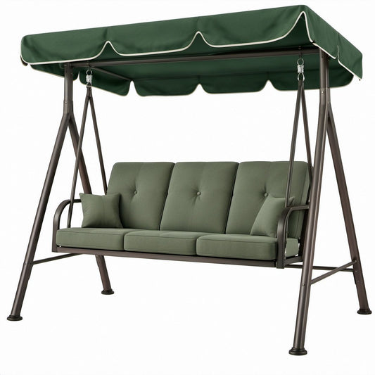 3-Sitzer Gartenschaukel mit Sonnendach, Dunkelgrün/Braun, 200 x 120 x 170 cm