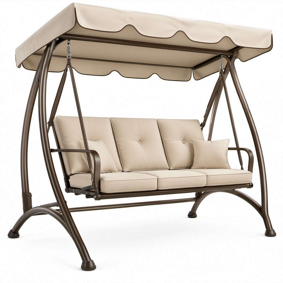 3-Sitzer Gartenschaukel mit Sonnendach, Beige/Braun, Stahl und Polyester, 220 x 125 x 170 cm