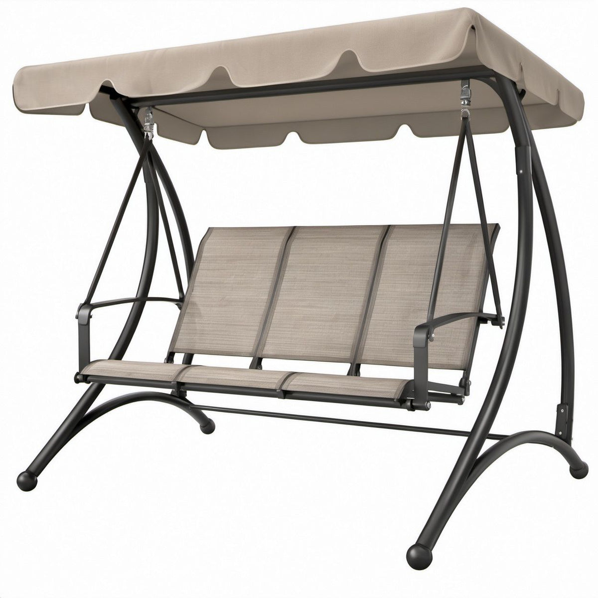 3-Sitzer Gartenschaukel mit Sonnendach, Taupe/Schwarz, Stahl und Polyester, 170 x 110 x 153 cm