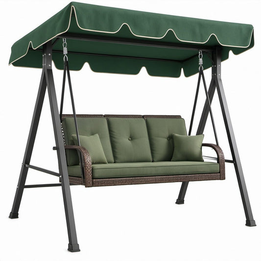 3-Sitzer Gartenschaukel mit Sonnendach, 200 x 120 x 170 cm, Grün/Braun/Schwarz